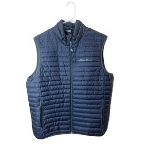 Eddie Bauer Men’s Insulated Down Puffer Vest Sz L EB650 Navy Blue Nice!